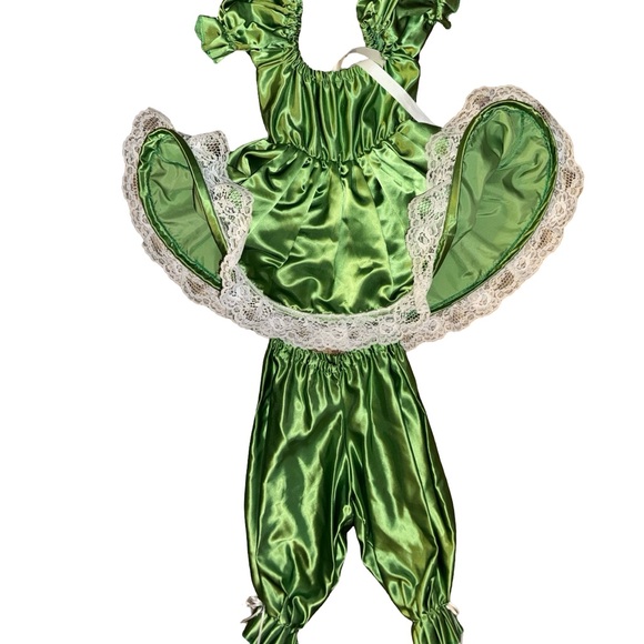 NWOT Green Satin Dress With pant‎ and lace trim handmade /boutique size 3T - Picture 3 of 4
